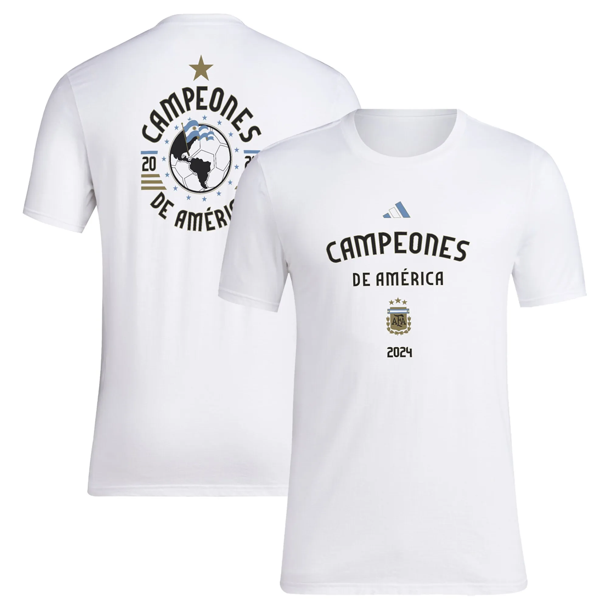 adidas Argentina National Team White 2024 Copa America Champions T-Shirt