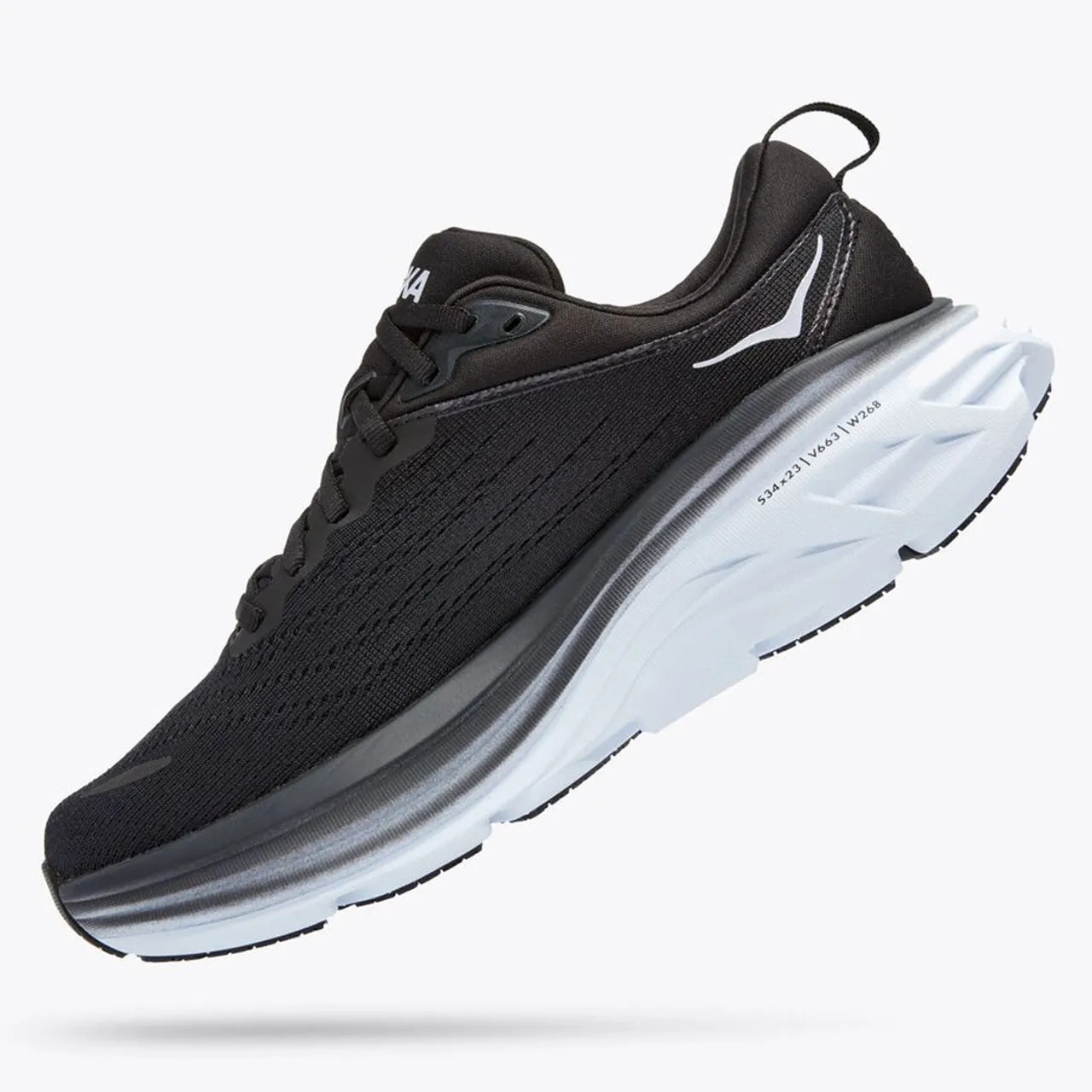 HOKA ONE ONE Women's Bondi 8 - Black / White (Wide Width)