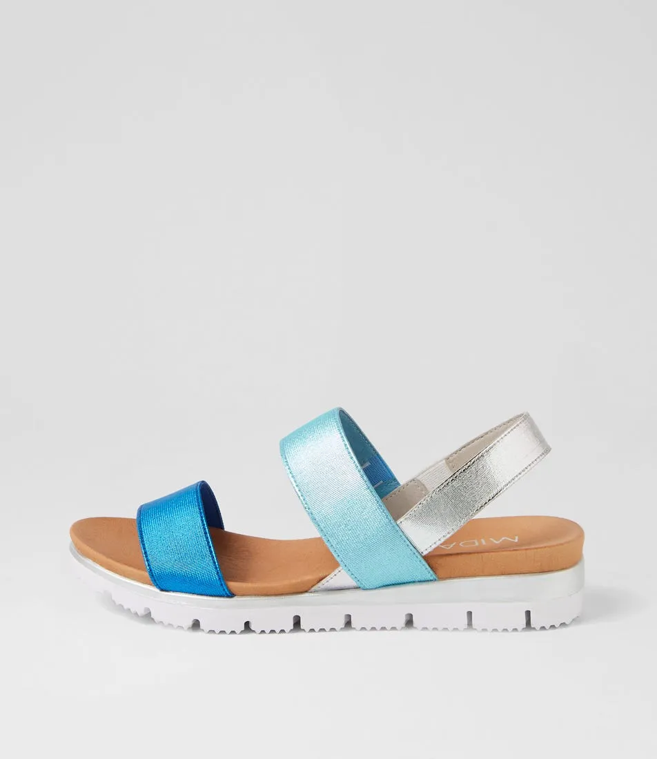 MIDAS Lolly Cobalt Aqua Multi Elastic Sandals