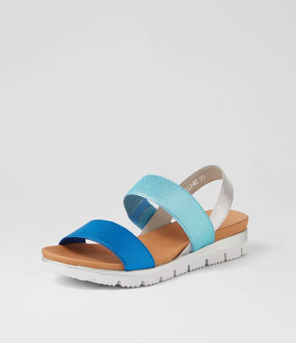 MIDAS Lolly Cobalt Aqua Multi Elastic Sandals