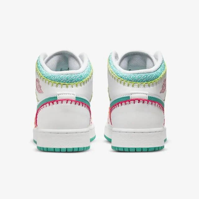 Nike air jordan 1 mid se gs (multi knit/ white/ washed teal/ rush pink) men us 8-13 dm6218-100