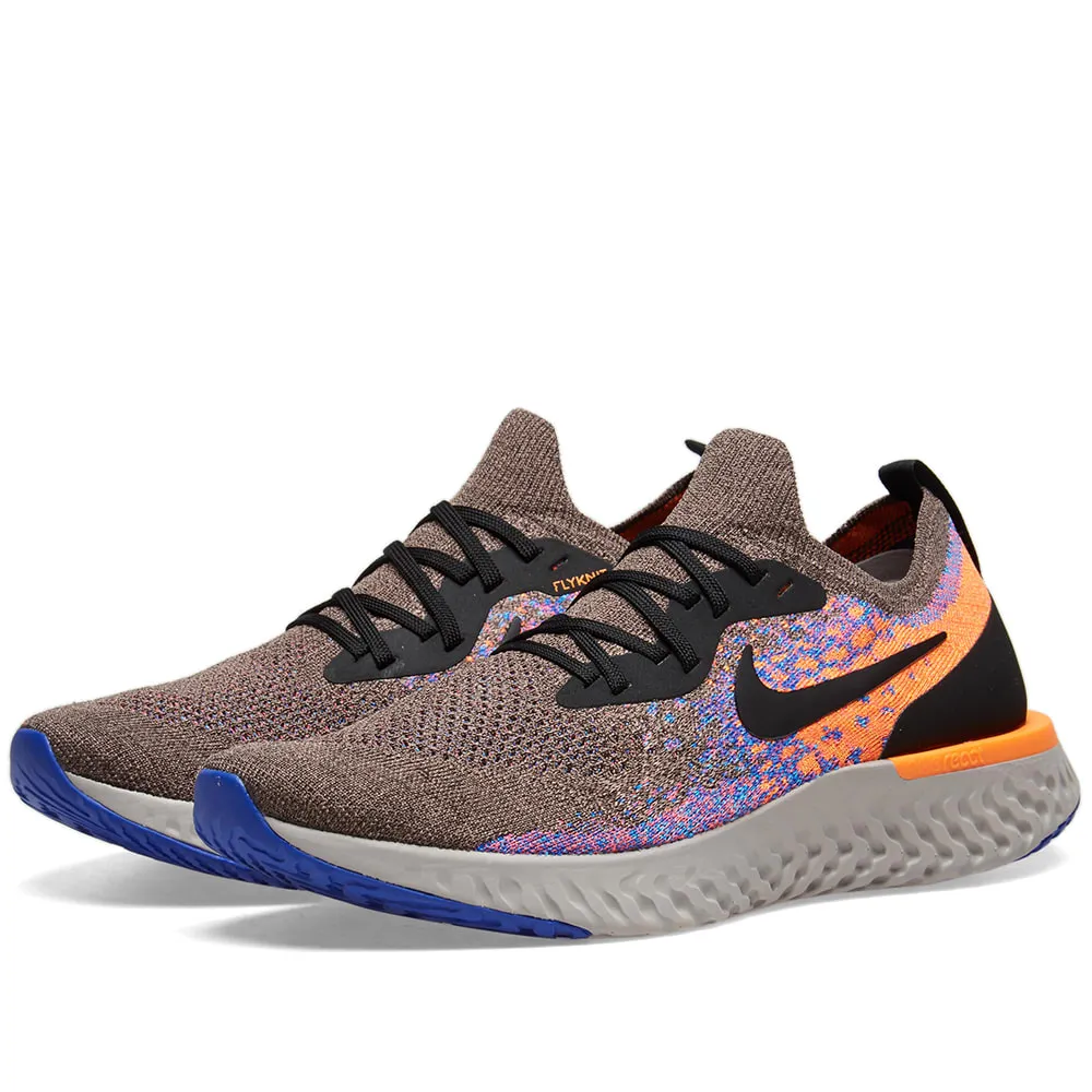 Nike Epic React FlyknitBrown, Black, Orange & Blue