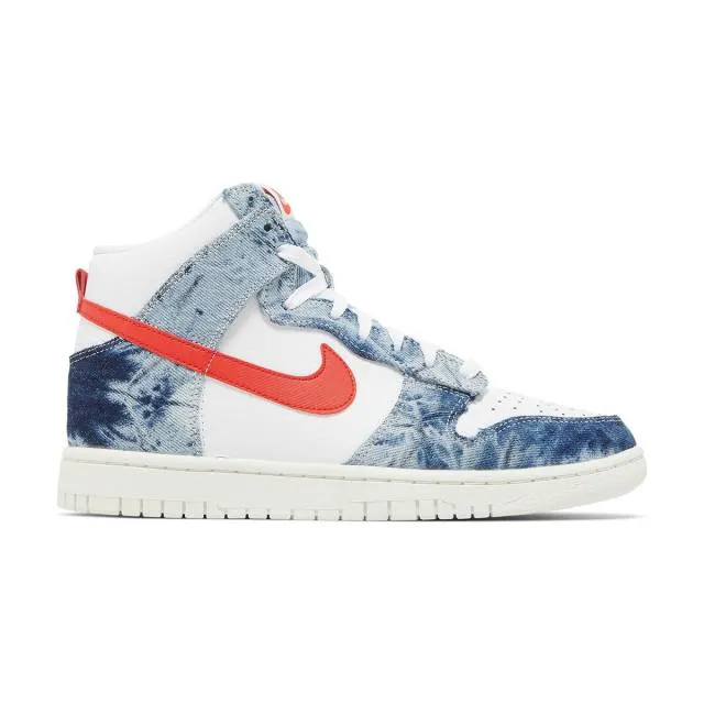 Nike women's dunk high (washed denim/ multi-color/ white/ sail/ habanero red) men us 8-13 dv2181-900