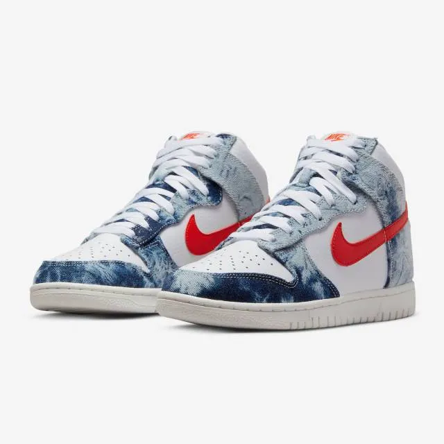 Nike women's dunk high (washed denim/ multi-color/ white/ sail/ habanero red) men us 8-13 dv2181-900