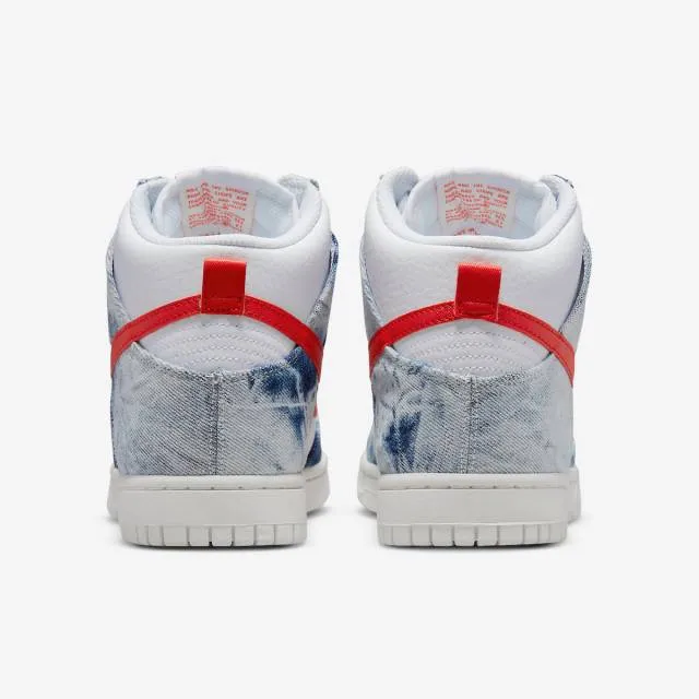 Nike women's dunk high (washed denim/ multi-color/ white/ sail/ habanero red) men us 8-13 dv2181-900