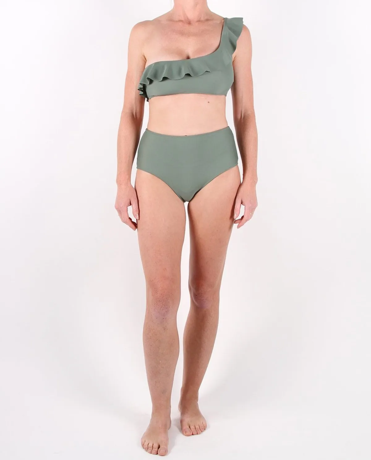 ONE SHOULDER FRILL BIKINI - ARMY