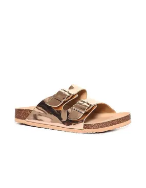 Stride Gold Dual Buckle Strap Metallic Sandals