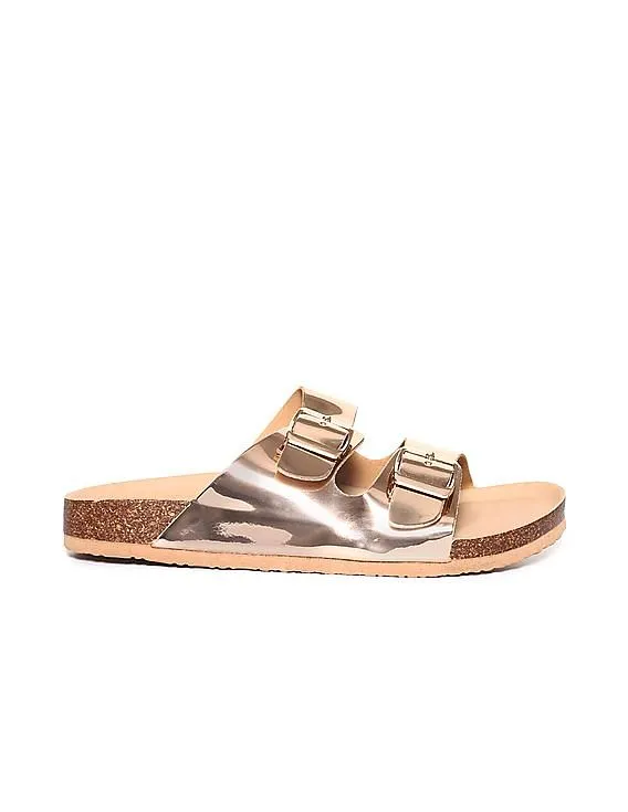 Stride Gold Dual Buckle Strap Metallic Sandals