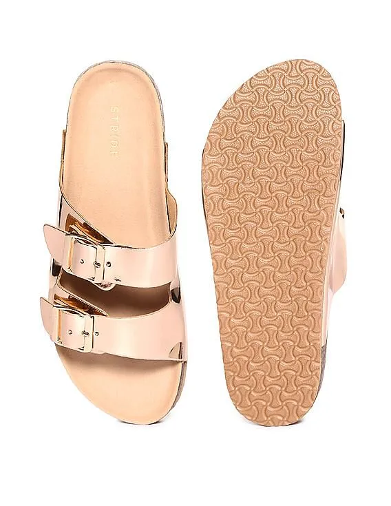 Stride Gold Dual Buckle Strap Metallic Sandals