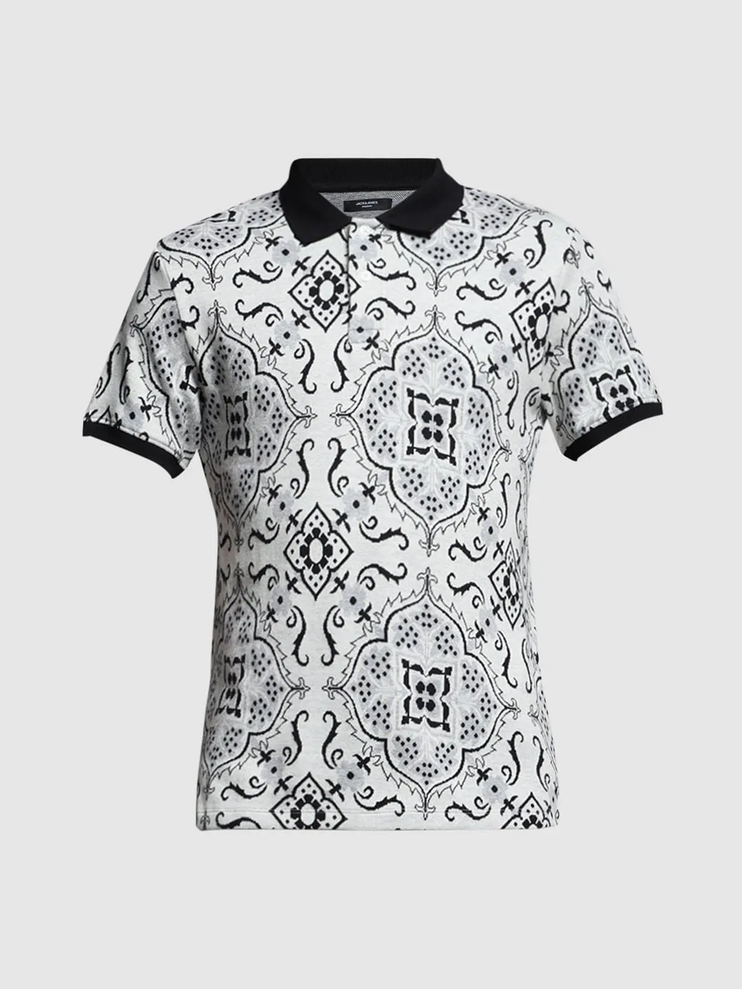 White Jacquard Printed Polo