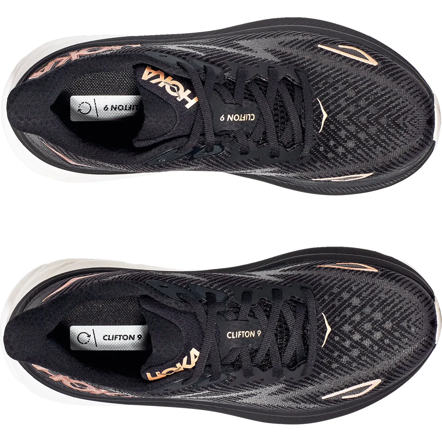 Women's Hoka Clifton 9 Black/Rose Gold Mesh