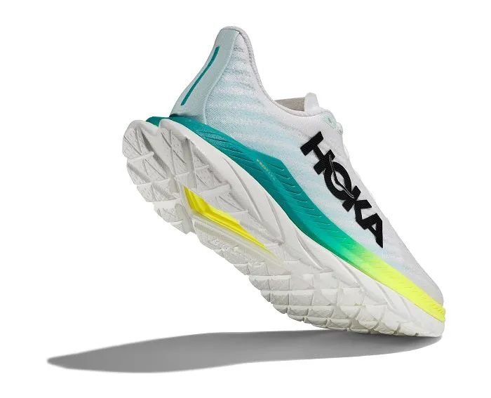 Womens Hoka Mach 5 Wide in White/Blue Glass