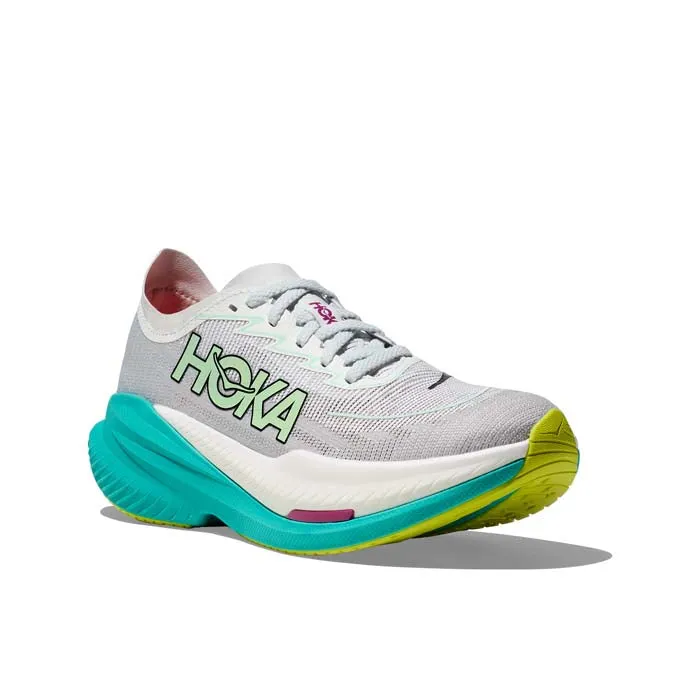 Womens Hoka Mach X 2 in Frost/Electric Aqua